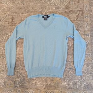 Ralph Lauren 100% Merino Wool V-Neck Sweater Blue Size M (Fits XS/S) Preppy